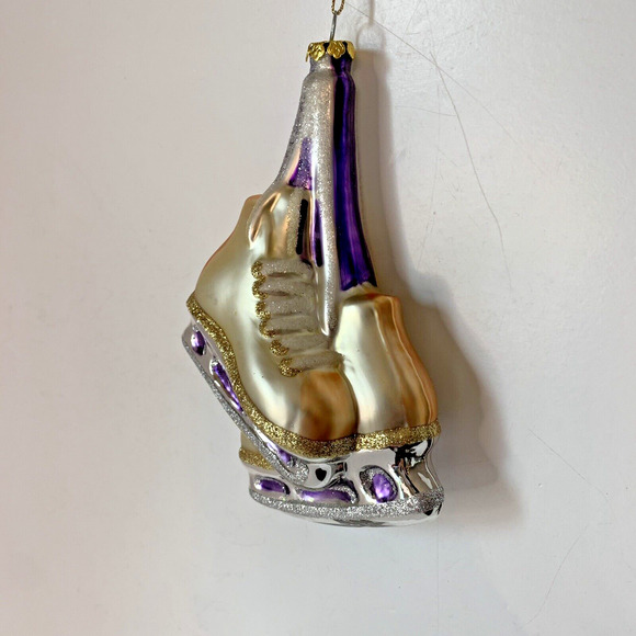 Blown Glass Pair of Gold Ice Skates Christmas Ornament Ice Skating Holiday BRN - Picture 6 of 7